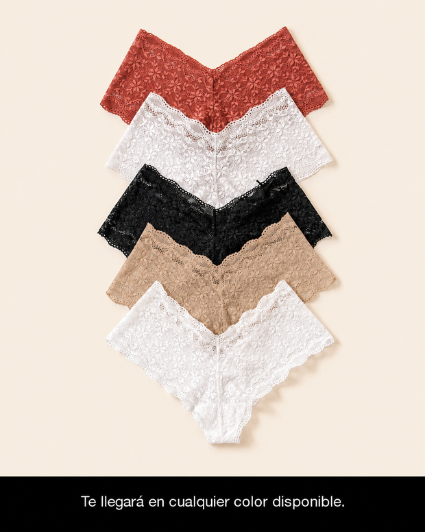 Panty estilo hipster en encaje moderno semidescaderado llega en color disponible