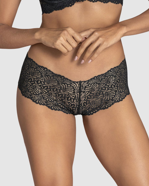 Panty estilo hipster en encaje sexy con refuerzo en algodón#color_712-negro