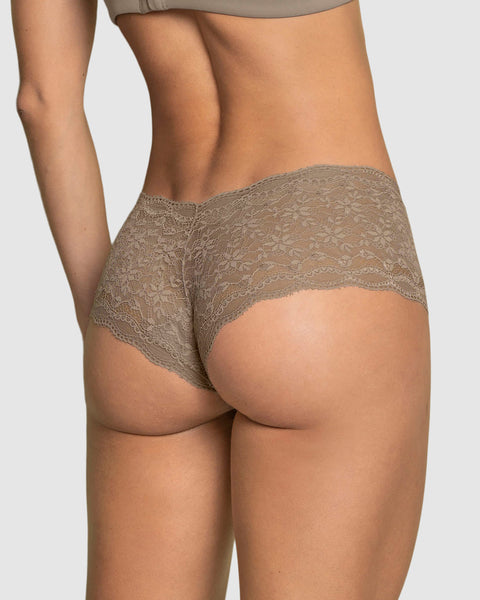 Panty estilo hipster en encaje sexy con refuerzo en algodón#color_790-marron