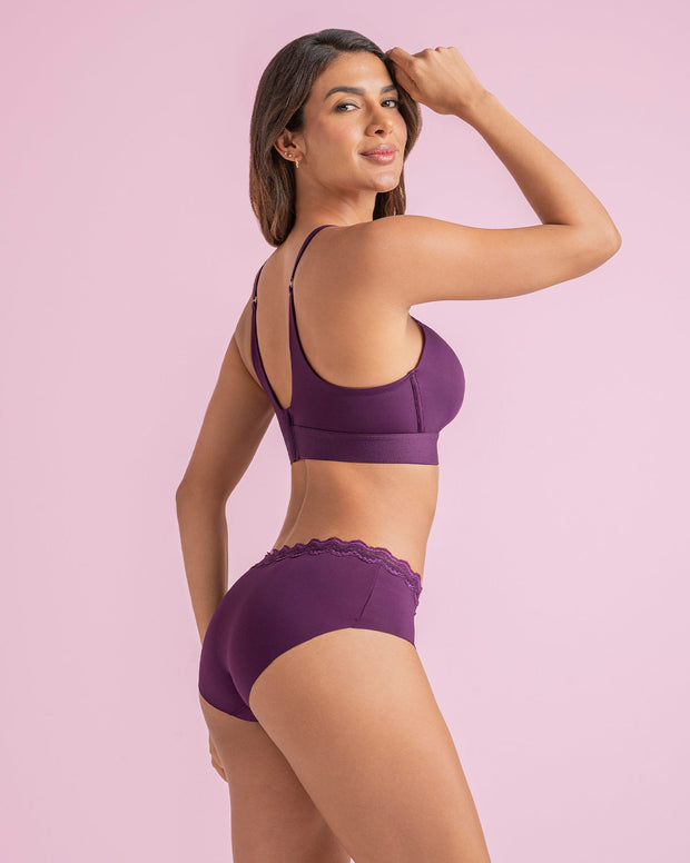 Panty hípster con encaje en cintura tiro medio