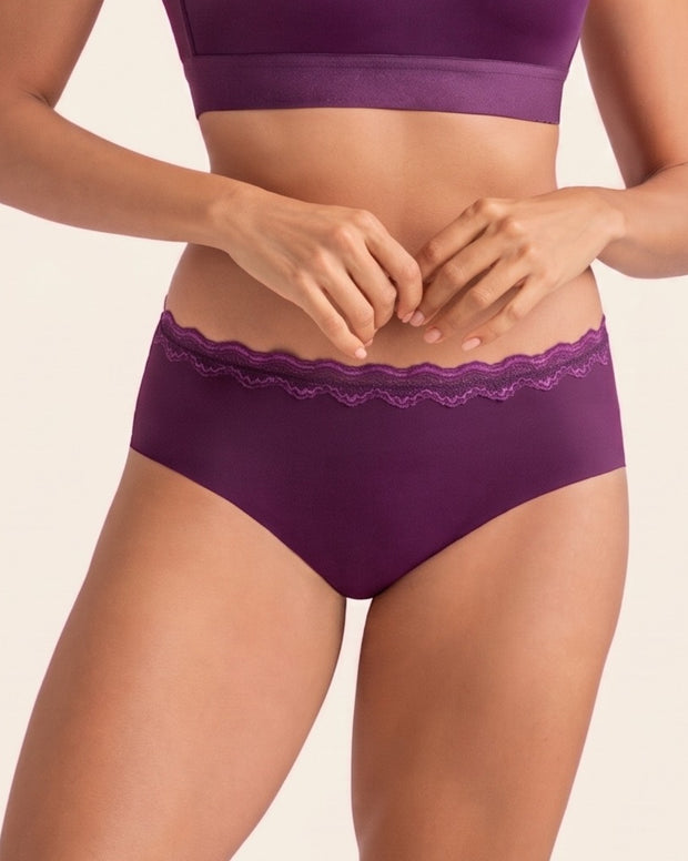 Panty hípster con encaje en cintura tiro medio