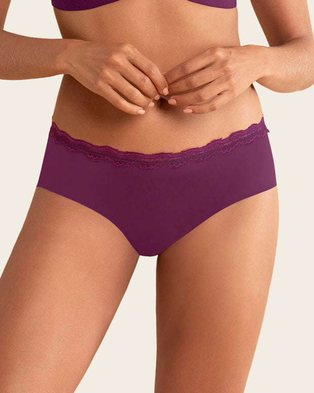 Panty hípster con encaje en cintura tiro medio