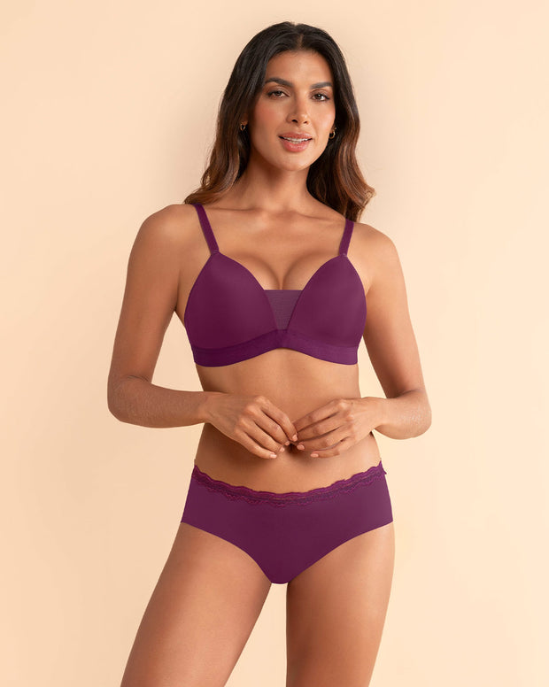 Panty hípster con encaje en cintura tiro medio