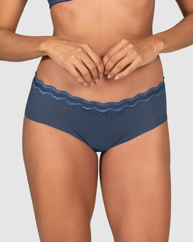 Panty hípster con encaje en cintura tiro medio