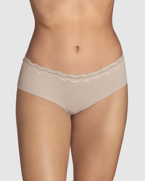 Panty hípster con encaje en cintura tiro medio#color_802-cafe-claro