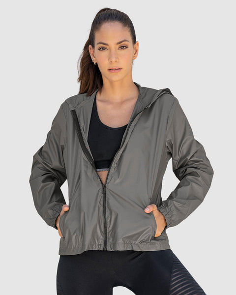 Chaqueta deportiva semi impermeable con capucha#color_720-gris-oscuro