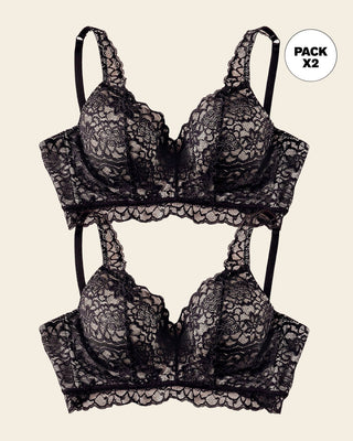 Paquete x2 brasieres en encaje ideal para busto pesado sexy support#color_700-negro