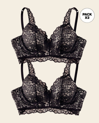Paquete x2 brasieres en encaje ideal para busto pesado sexy support#color_700-negro