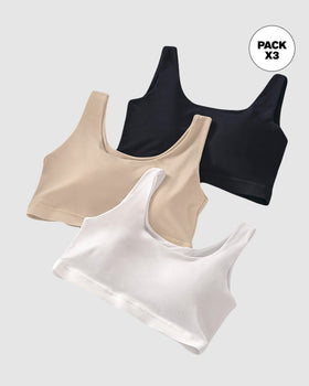 Paquete x 3 tops talla única con bolsillo interno para guardarlo pocket bra#color_s01-blanco-negro-habano