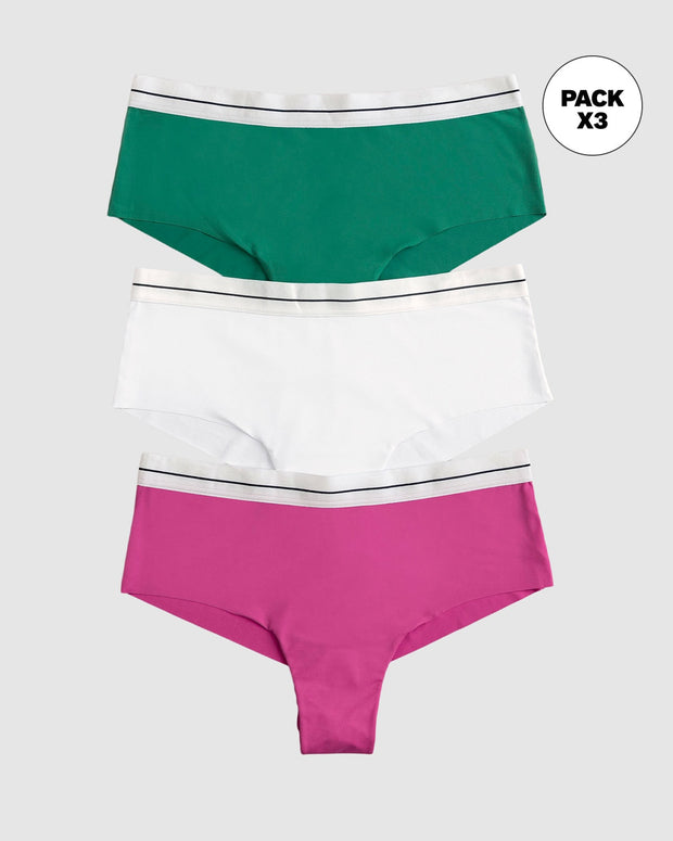 Panties cacheteros paquete x 3 ultracómodos#color_s09-verde-fucsia-blanco