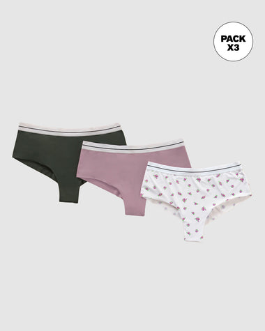 Panties cacheteros paquete x 3 ultracómodos#color_s14-verde-lila-estampado-flores