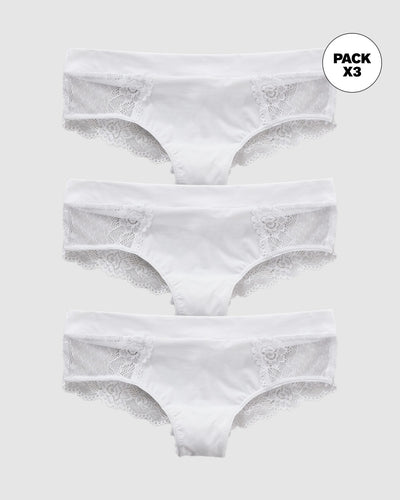 Paquete x3 panties cachetero en microfibra y detalles en encaje#color_000-blanco