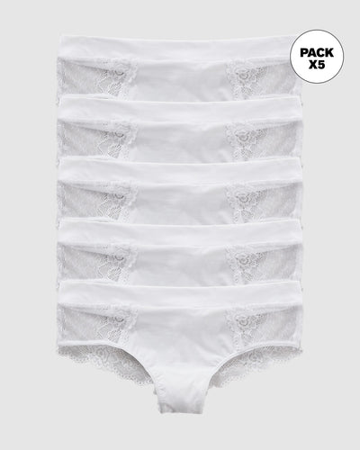 Paquete x5 panties cachetero en microfibra y detalles en encaje#color_000-blanco