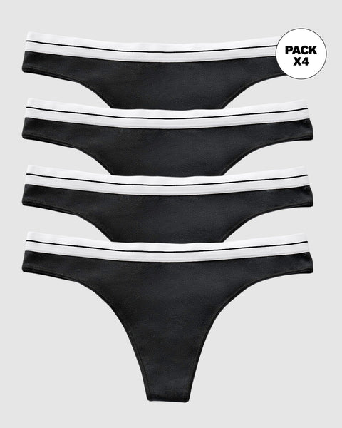 Paquete x 4 brasileras en algodón con elástico suave en cintura#color_700-negro