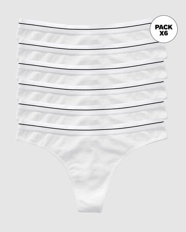 Paquete x 6 brasileras en algodón con elástico suave en cintura#color_000-blanco