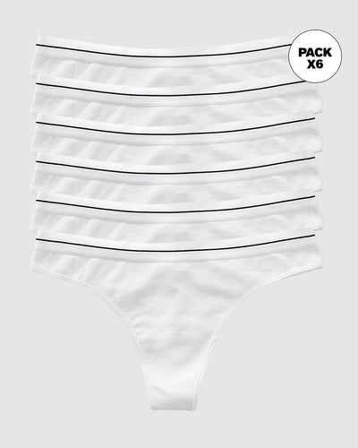 Paquete x 6 brasileras en algodón con elástico suave en cintura#color_000-blanco