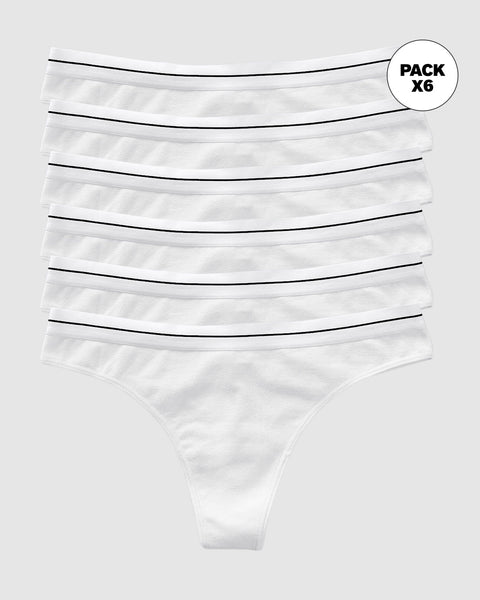 Paquete x 6 brasileras en algodón con elástico suave en cintura#color_000-blanco