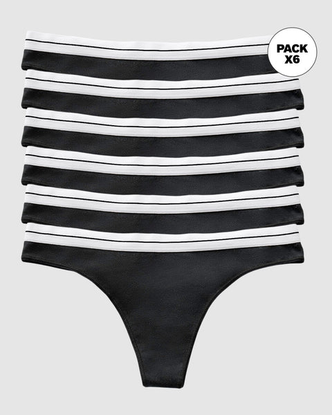 Paquete x 6 brasileras en algodón con elástico suave en cintura#color_700-negro