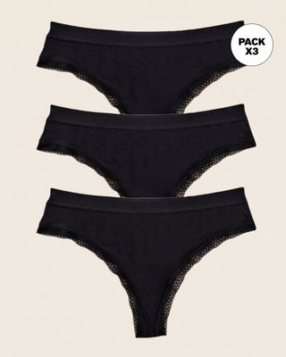 Paquete x 3 panties brasilera Liso + Encaje#color_700-negro