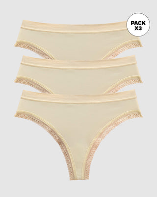 Paquete x 3 panties brasilera Liso + Encaje#color_812-marfil