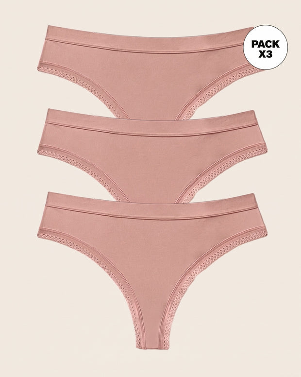 Paquete x 3 panties brasilera Liso + Encaje