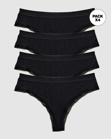 Paquete x 4 panties brasilera Liso + Encaje#color_700-negro