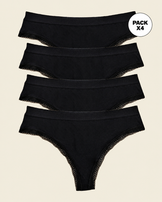 Paquete x 4 panties brasilera Liso + Encaje#color_700-negro