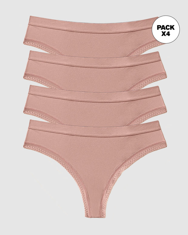 Paquete x 4 panties brasilera Liso + Encaje