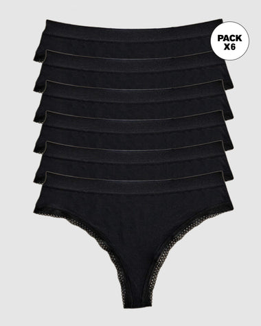 Paquete x 6 panties brasilera Liso + Encaje#color_700-negro