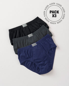 Paquete x 3 pantaloncillos clásicos leo 100% en algodón#color_s14-azul-negro-gris