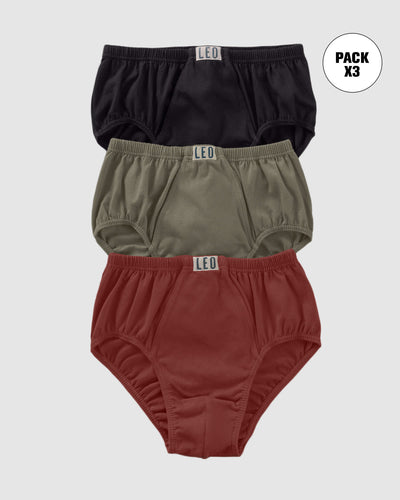 Paquete x 3 Pantaloncillos Clásicos Leo 100% en Algodón#color_s15-negro-verde-rojo