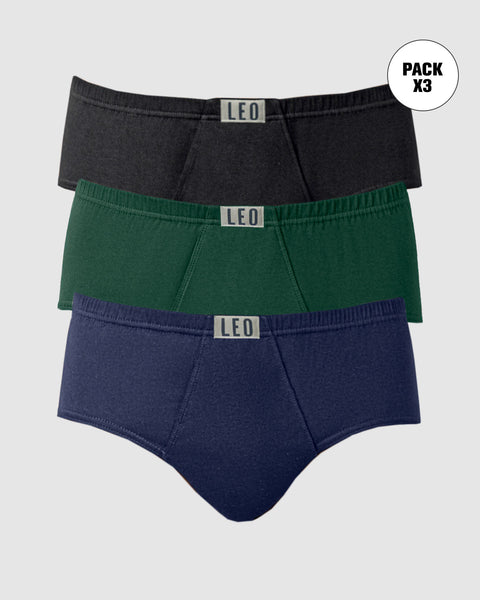 Paquete x 3 Pantaloncillos Clásicos Leo 100% en Algodón#color_s16-negro-verde-azul