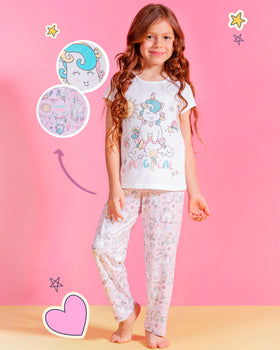 Pijama niña pantalón + camiseta Cool & Dry#color_000-blanco
