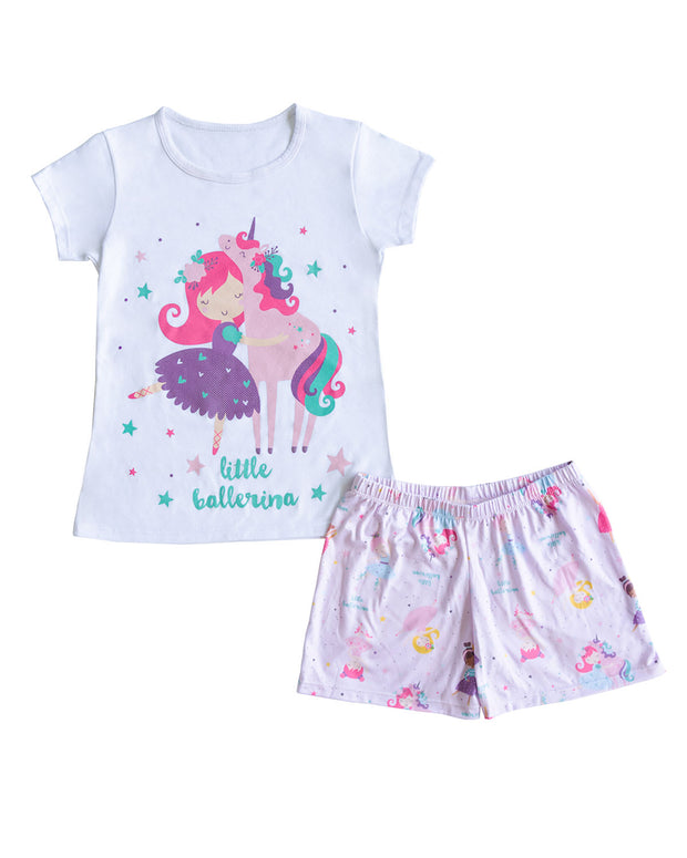 Pijama niña short + camiseta bailarina cool & dry#color_000-blanco