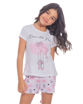Pijama niña short + camiseta Cool & Dry#color_001-blanco-rosa