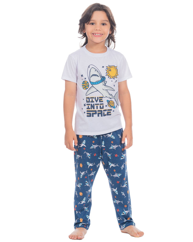 Pijama Niño pantalón + camiseta estampada Cool & Dry#color_700-blanco-azul