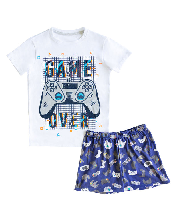 Pijama niño pantaloneta + camiseta gamer cool & dry#color_000-blanco