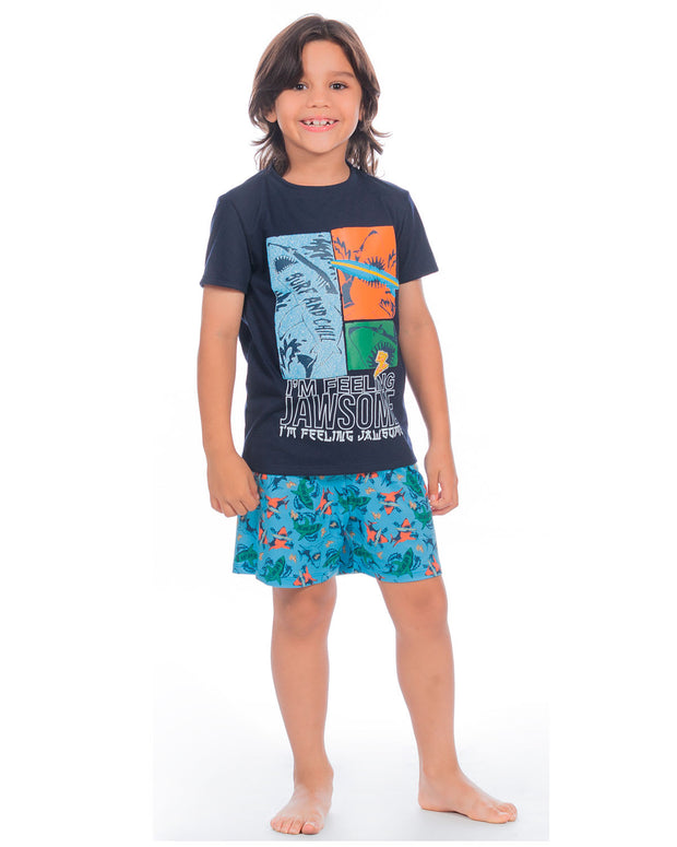 Pijama niño short + camiseta Cool & Dry#color_547-azul-oscuro