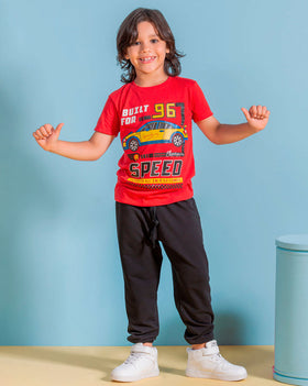 Conjunto niño camiseta + jogger en burda Cool & Dry#color_377-rojo-negro