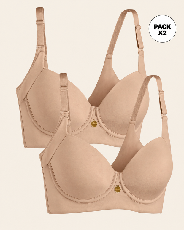 Paquete x2 brasieres de realce suave y cubrimiento alto en sisa y espalda cover bra