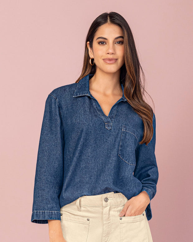 Blusa manga larga en denim