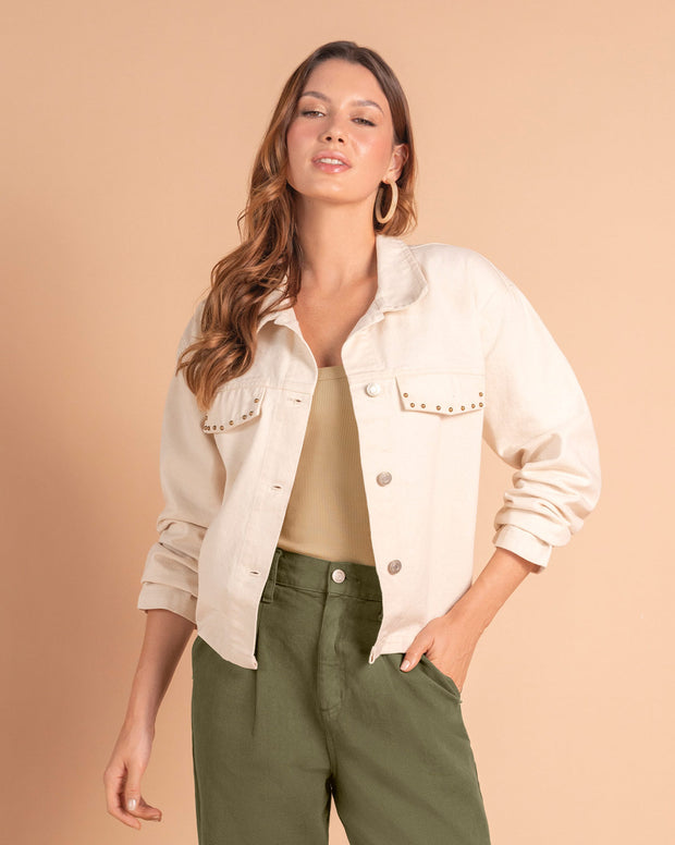 Chaqueta en denim con taches decorativos