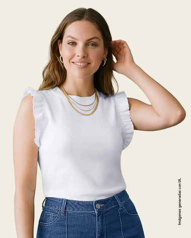 Camiseta manga sisa con boleros y cuello alto#color_000-blanco