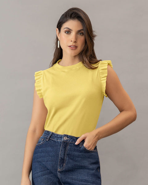 Camiseta manga sisa con boleros y cuello alto#color_106-amarillo