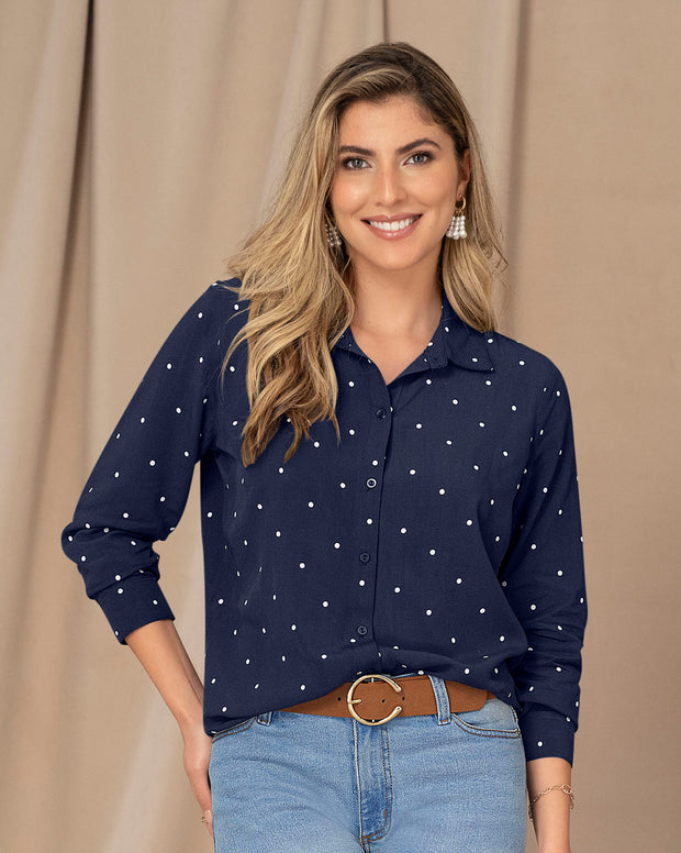 Blusa manga larga con perilla funcional y puños con botón