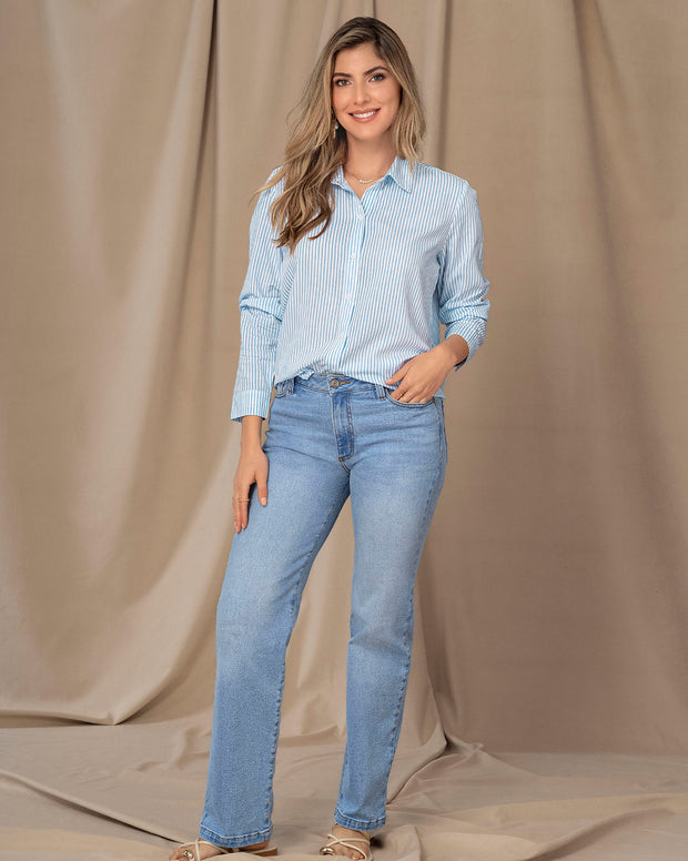 Blusa manga larga con perilla funcional y puños con botón