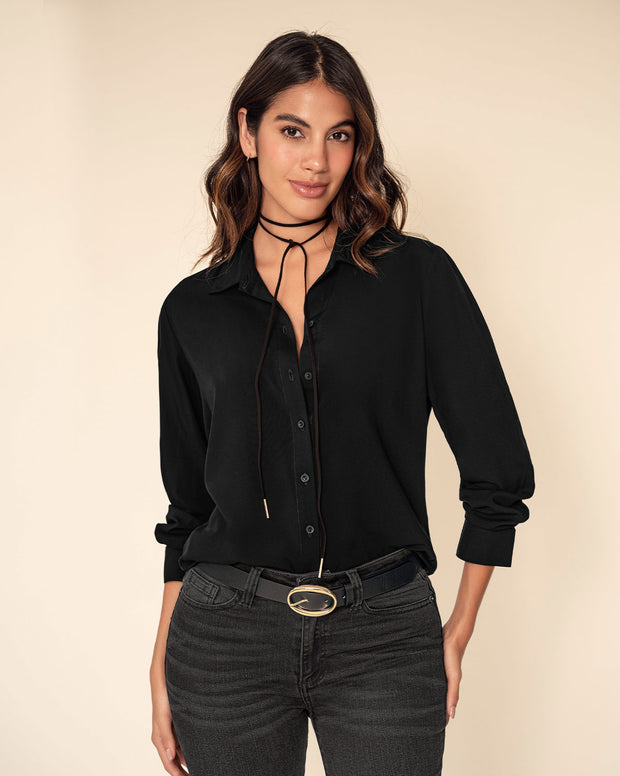 Blusa manga larga con perilla funcional y puños con botón