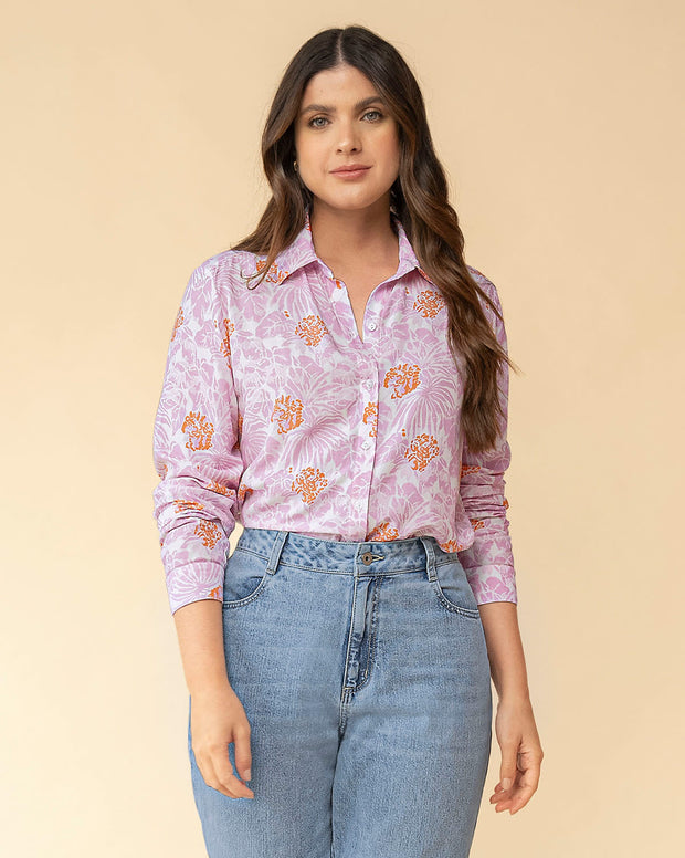 Blusa manga larga con perilla funcional y puños con botón