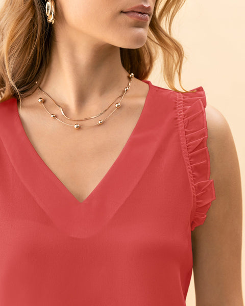 Blusa manga sisa cuello en V con boleros en mangas#color_211-salmon