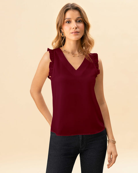 Blusa manga sisa cuello en V con boleros en mangas#color_c33-vino-oscuro